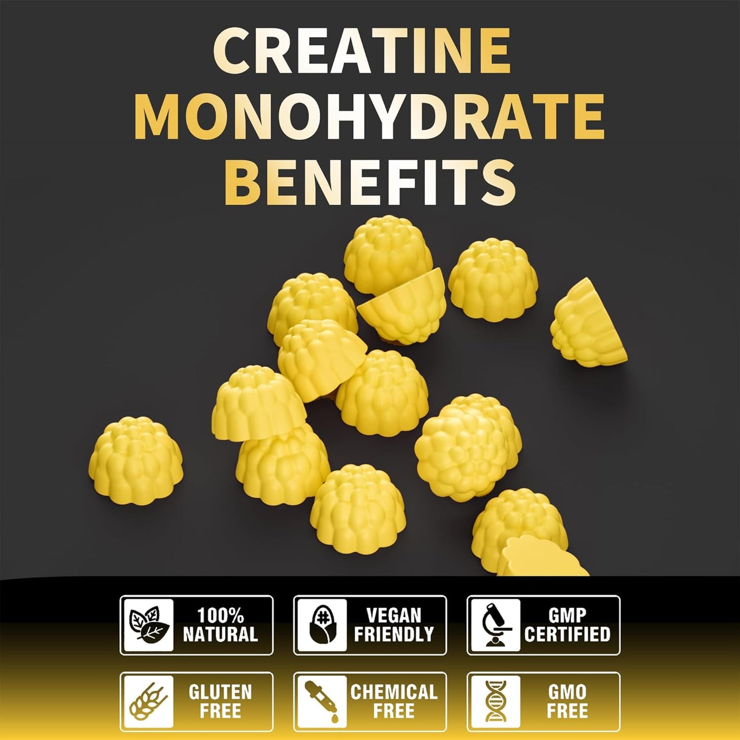 Creatine Monohydrate Gummies for Men & Women-5g of Creatine Monohydrate per Serving - Sugar Free,Vegan, Mango Flavor, 120 Count
