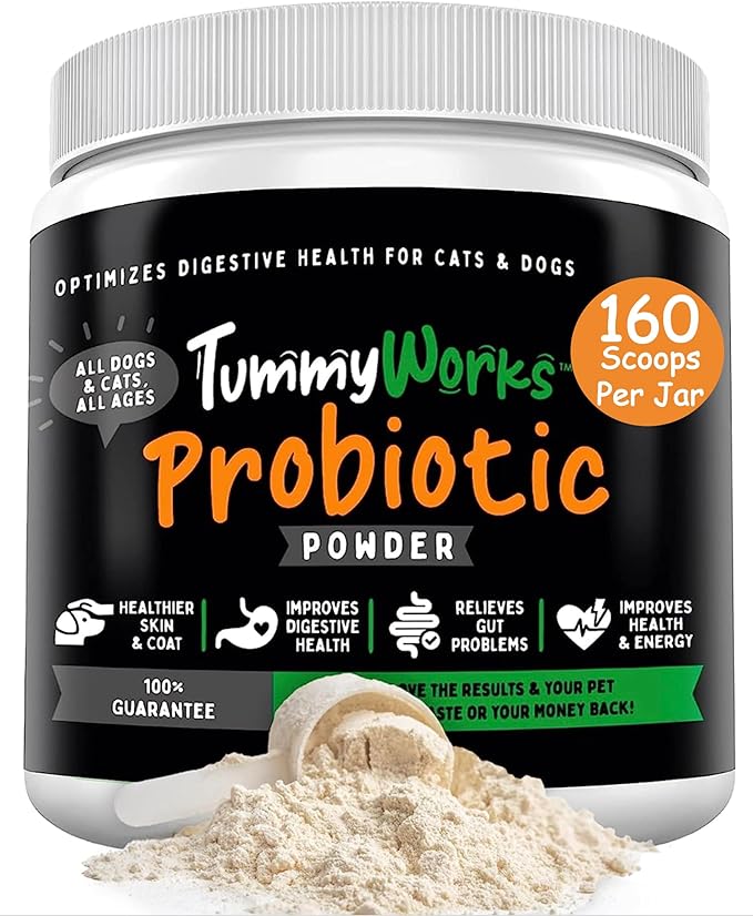 TummyWorks Probiotic Powder for Dogs & Cats. Probiotics For Digestive Health, Immune Support, Diarrhea, Gas, Itching & Seasonal Allergies. With Digestive Enzymes & Prebiotics. Made in USA - 160 Scoops