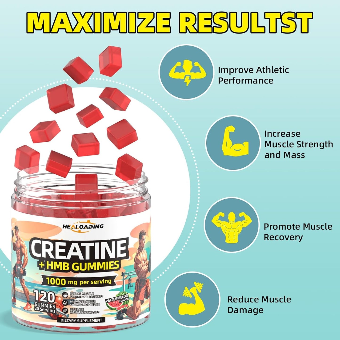 Creatine Monohydrate Gummies HMB Supplements for Men - Creatine and HMB Supplement for Boost Strength Performance Build Muscle Supports and Muscle Growth & Recovery