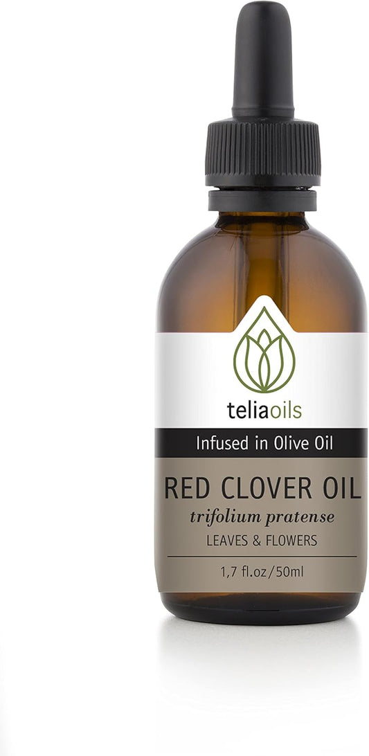 Teliaoils Red Clover Extract Infused in Olive Oil – Macerated Herbal Oil for Skin Elasticity, Anti-Aging Hair Health Women’s Wellness – 1.7 Oz (50ml)