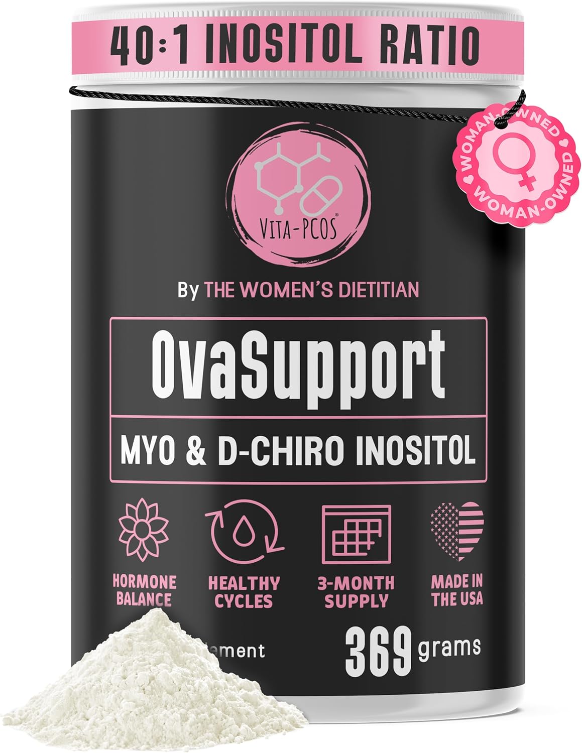 Myo-Inositol & D-Chiro Inositol Supplement for Women – PCOS Supplements for Fertility, OvaSupport Powder with Vitamins 40:1 Ratio Myo 2000mg & D-Chiro 50mg, 13.02 oz, 90 Day Supply by VITA-PCOS