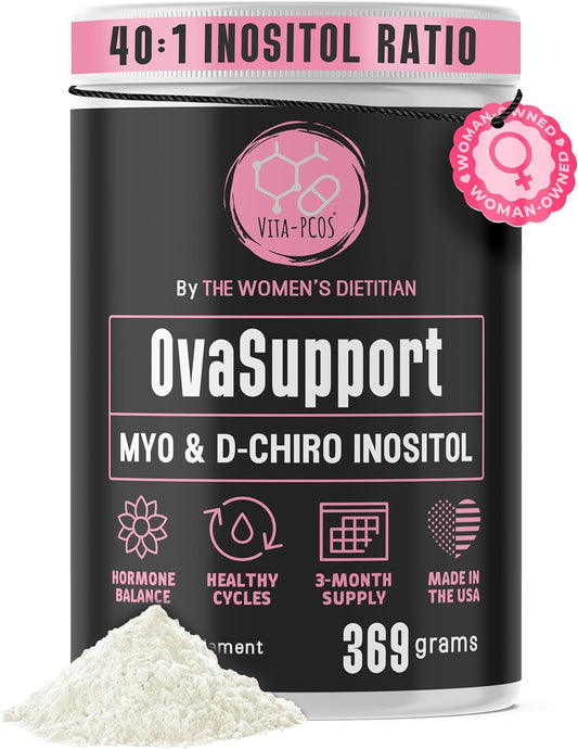 Myo-Inositol & D-Chiro Inositol Supplement for Women – PCOS Supplements for Fertility, OvaSupport Powder with Vitamins 40:1 Ratio Myo 2000mg & D-Chiro 50mg, 13.02 oz, 90 Day Supply by VITA-PCOS
