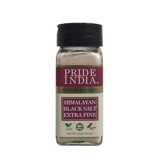 Pride Of India - Himalayan Black Rock Salt - Extra-Fine Grind, (4.0 oz, 113.4gm)- Kala Namak - Contains 84+ Minerals - Perfect for Cooking