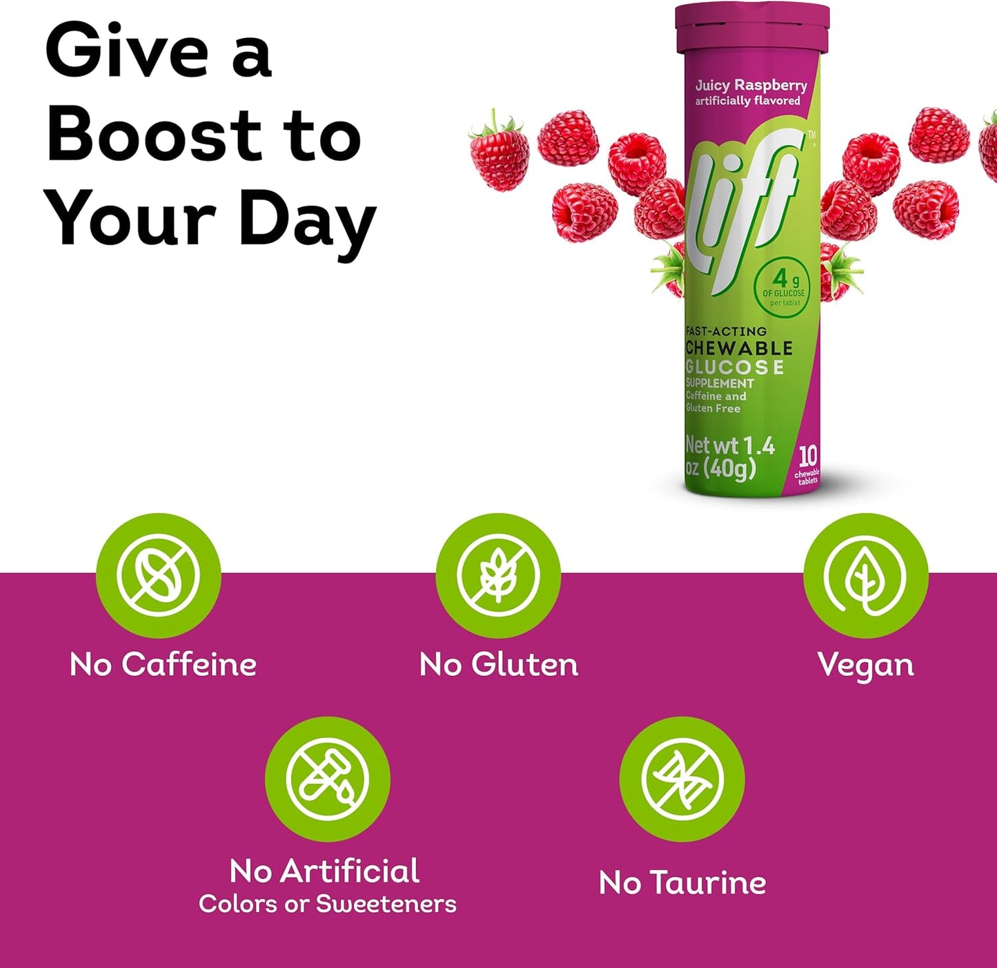 Lift Glucose Fast-Acting Glucose Chewable Energy Tablets, Raspberry, 10 ct Tube (Pack of 12)
