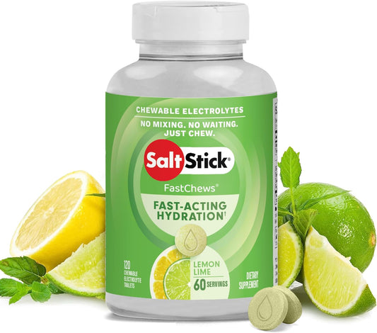 SaltStick Electrolyte FastChews - 120 Lemon Lime Chewable Electrolytes - Salt Tablets for Running and Hydration, Electrolyte Chews - 120 Count
