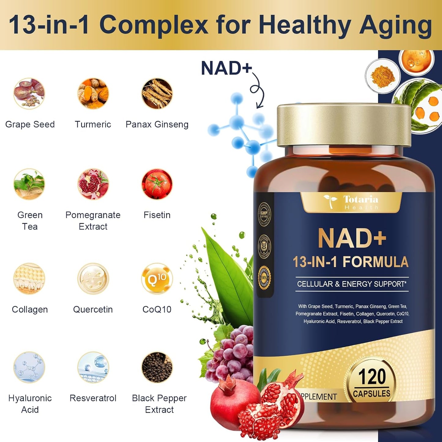 (2 Packs) NAD Supplement for Women Men with nicotinamide riboside resveratrol,Quercetin, Betaine Boost NAD+ Levels NAD Plus Supplement for Anti Aging, Energy, Immune, Focus 120 Capsules