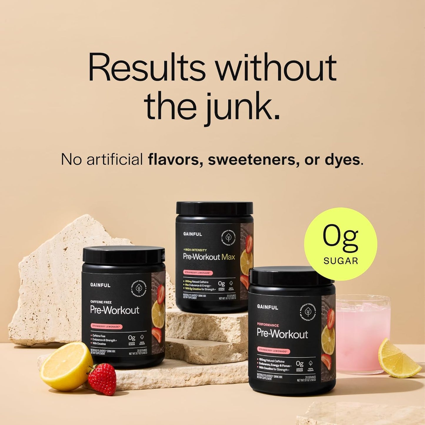 Gainful High Intensity Pre Workout Powder with 200mg Caffeine, 5g Creatine, Strawberry Lemonade Flavor, Supports Energy, Strength, Endurance, & Recovery, BCAAs, Beta Alanine, L-Citrulline, 20 Servings