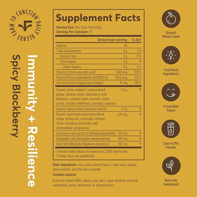 Immune Support Drink Mix - Immune Support with Mushrooms and Botanicals - Antioxidant-Rich Vitamin D & C Blend - Daily Immune Booster with Organic Ingredients - Spicy BlackBerry Ginger