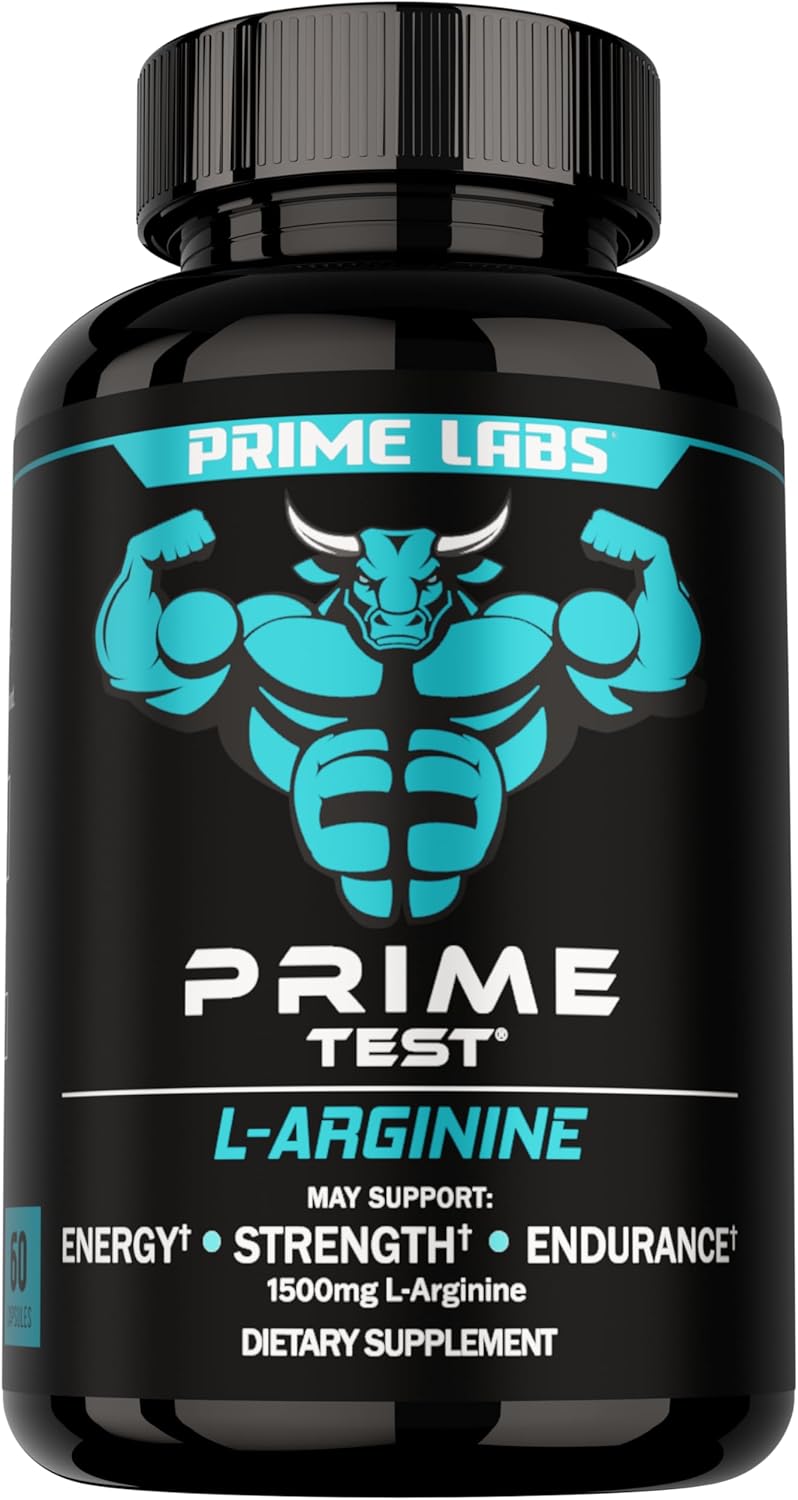 Prime Labs L Arginine 1500mg - Nitric Oxide Supplement - Blood Flow, Energy, Strength, Endurance - 60 Count