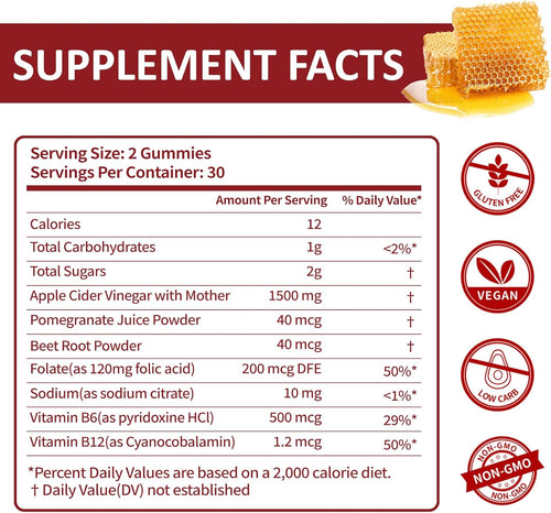 (2 Pack) Apple Cider Vinegar Gummies | Keto ACV Gummies for Supports Metabolism & Fat Burn with Vitamin B6 & B12 | ACV Supplement | Lemon Honey Flavor | 120 Vegan for Women and Men