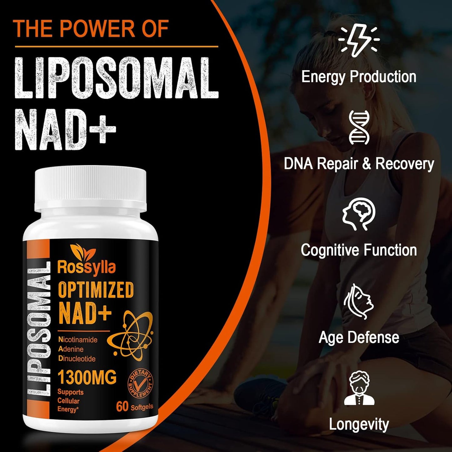 1300 MG Liposomal NAD+ Supplement | Highest Absorption | Purest NAD Supplemet to Boost NAD+ Effetively | Boosting NAD+ Supplement for Aging Defese, Cellular Energy, Longevity | 180 Count