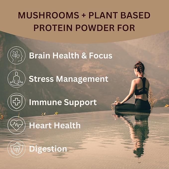 Mycoprotein Mushroom Protein Powder, Chocolate Flavor, 20g Plant Based Protein per Serving, Reishi, Chaga, Lions Mane, Shiitake, Turkey Tail, Vegan, Gluten Free, Coffee, Smoothies, 1.76 lb