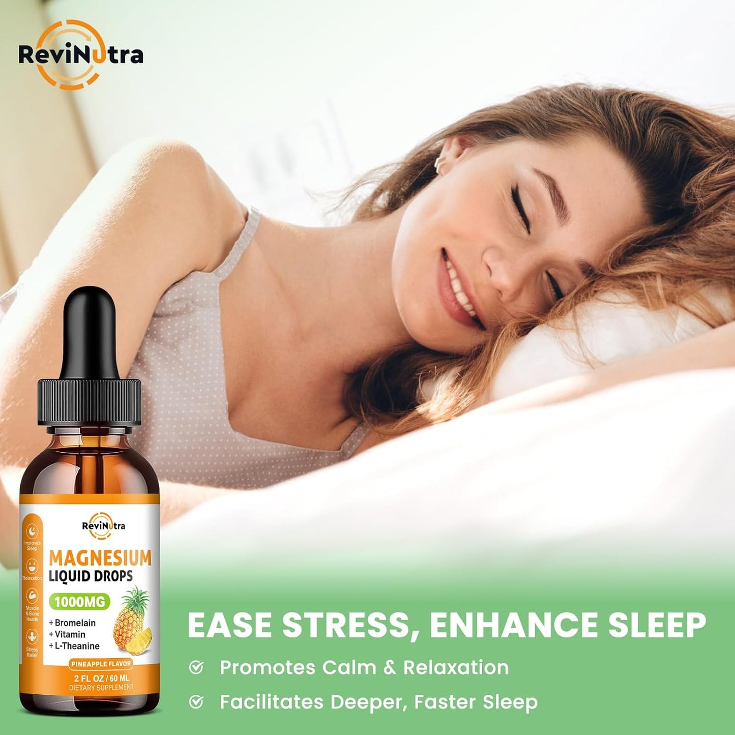 2 Pack Magnesium Glycinate Liquid Drops, 1000mg of Liquid Magnesium Complex Drops for Sleep, Nerve, Energy, Muscle, Bone, Calm & Digestion, High Absorption, 2 Fl Oz, Pineapple Flavor