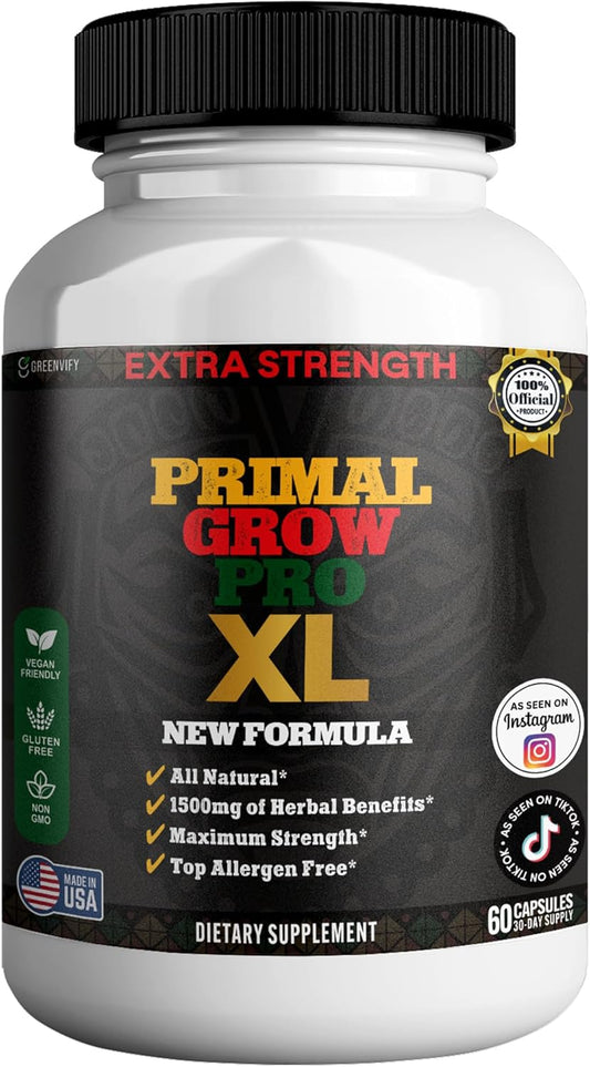 Primal Grow Pro Extra Strength Maca Root Complex, 1500mg, 60 Capsules, Vegan, Gluten Free, Non-GMO (1)