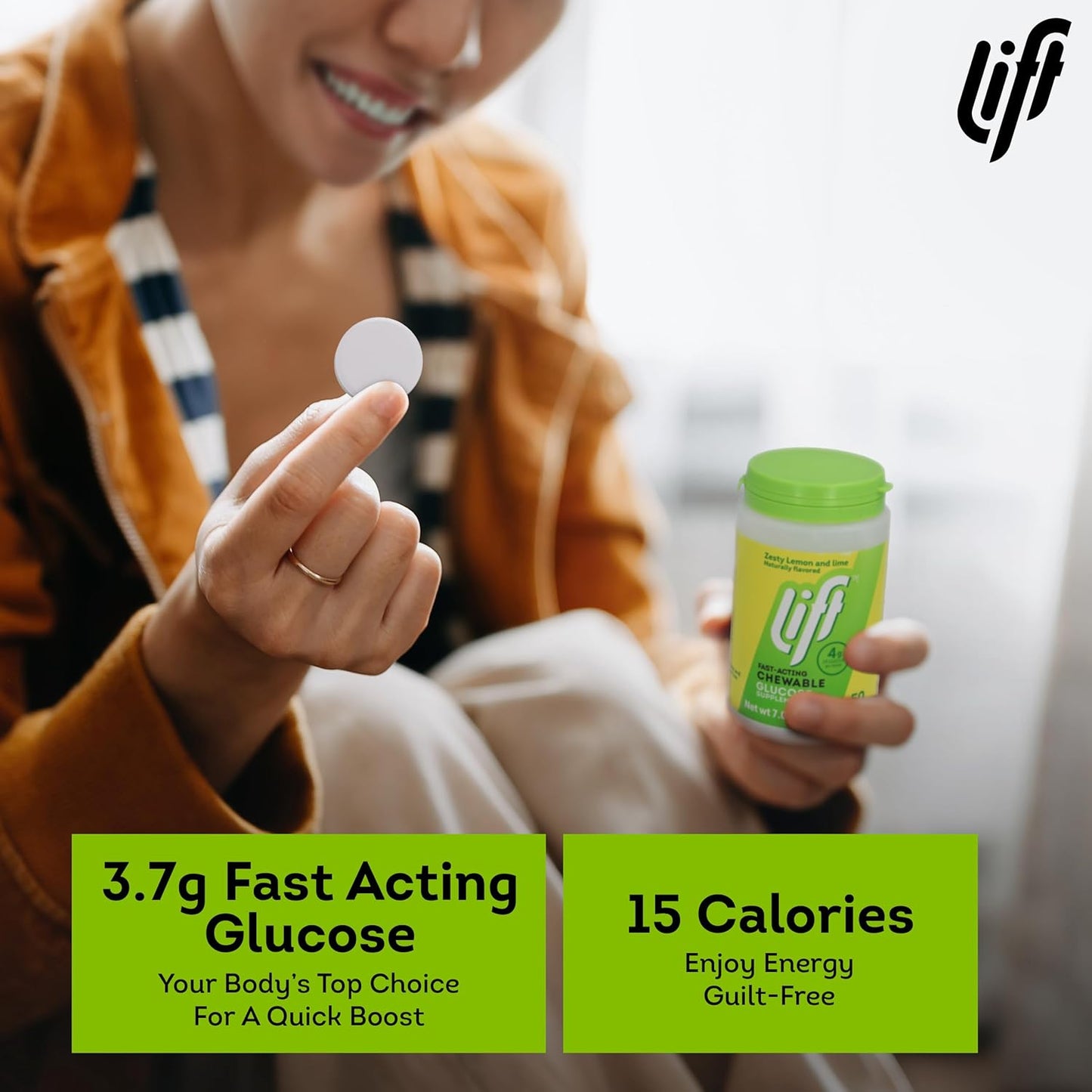 Lift Glucose | Fast-Acting Glucose Chewable Energy Tablets | Lemon & Lime | 50 ct Jar (Pack of 1)