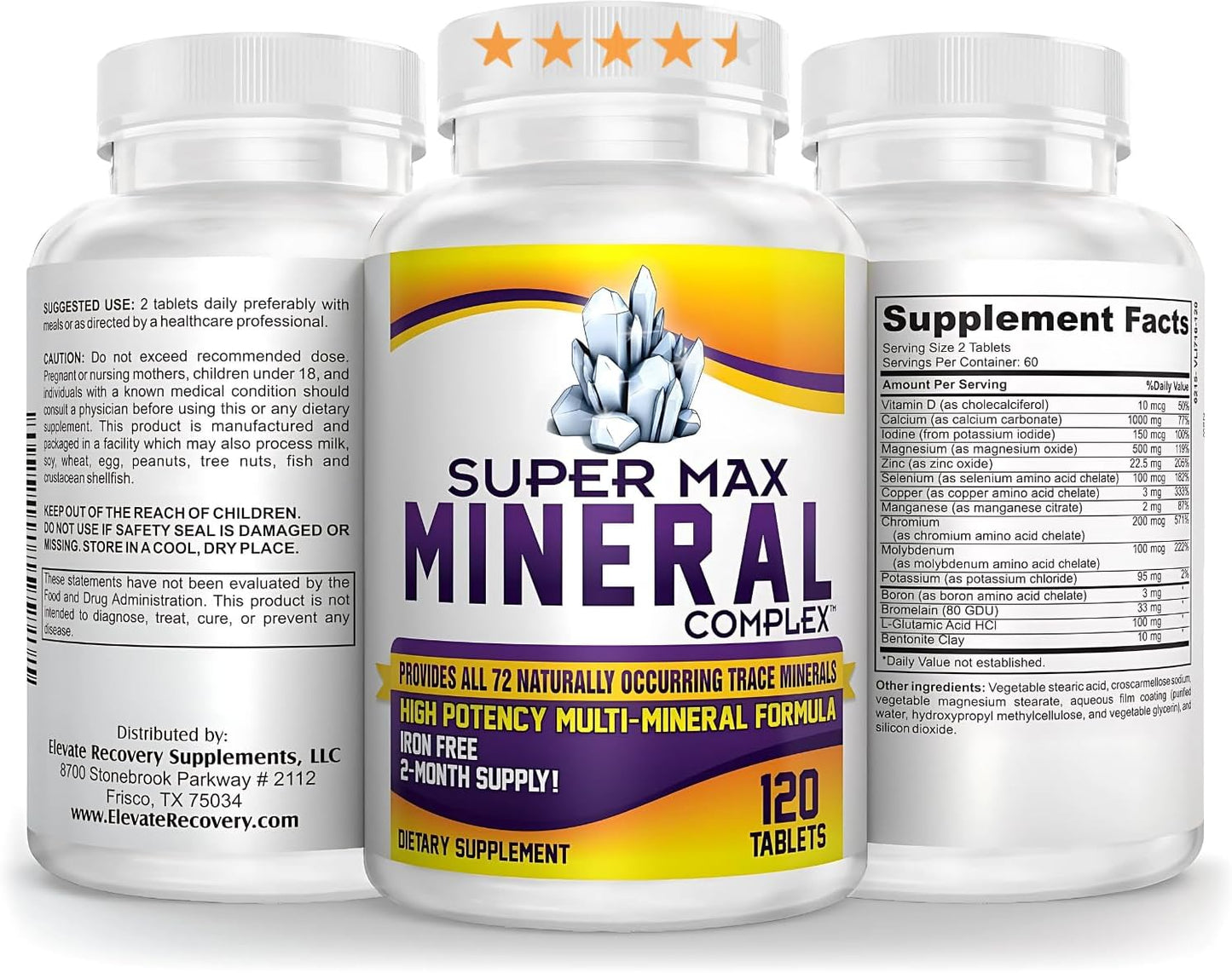 2-Month Multimineral Supplement (Iron Free) Natural Multiminerals | High-Potency Multi Mineral Supplements (15-in-1) Blended Minerals Formula | Mineral Complex | 60-Day Bulk Supply | 120 Tablets