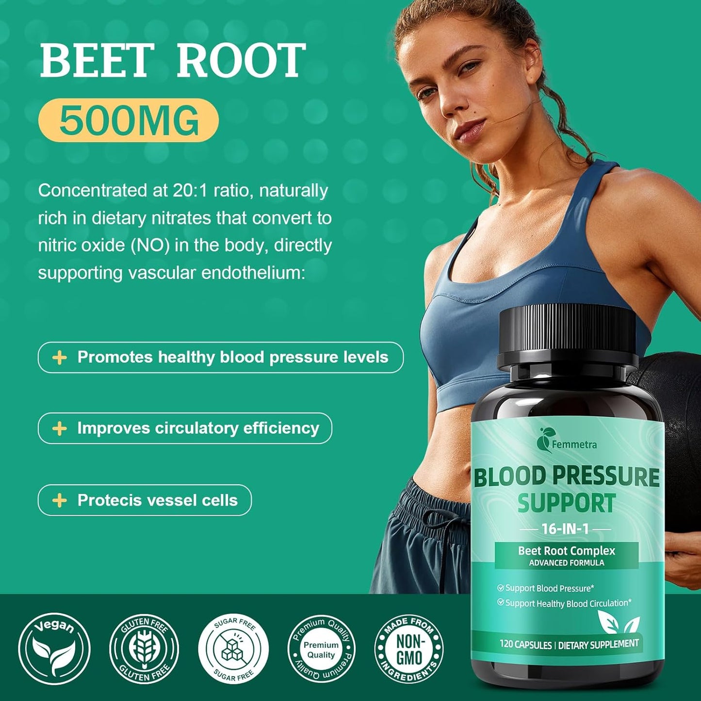 16-in-1 Beet Root Capsules - 500mg Beetroot Powder for Healthy Blood Circulation & Heart Healthy Energy Support - Beet Supplement Blood Pressure Support, Non-GMO, Gluten Free - 120 Vegan Capsules