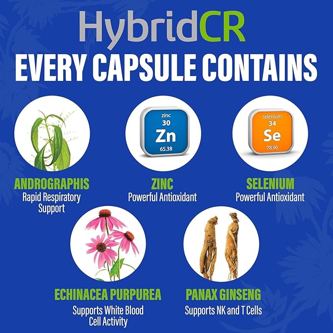 HybridCR Rapid Immune Support Supplement Pharmacist Formulated Natural Herbal Formula to Immunity Boost Response Gluten-Free Natural Cold Remedy | 12 Capsules in 4 Day Dose Pack