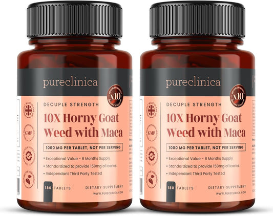 10X Horny Goat Weed Extract (3750mg) Maca Extract (2500mg) x 360 Tablets (2 Bottles of 180) - 1 Years Supply