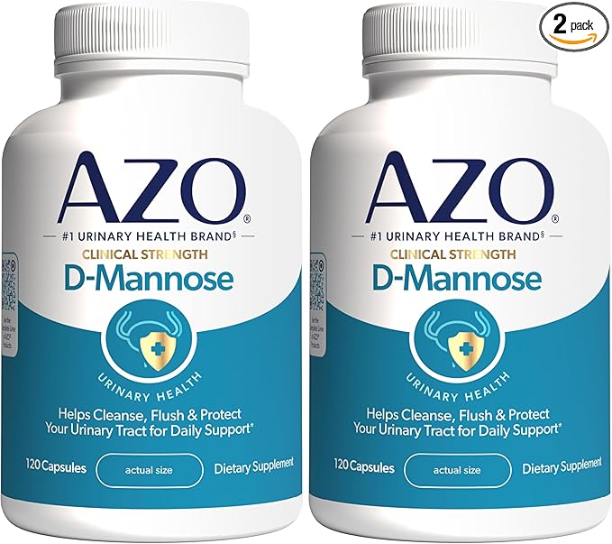 AZO D Mannose Urinary Tract Health, Cleanse, Flush & Protect The Urinary Tract, No.1 Pharmacist Recommended Brand, Clinical Strength, Non-GMO, 120 Count (Pack of 2)
