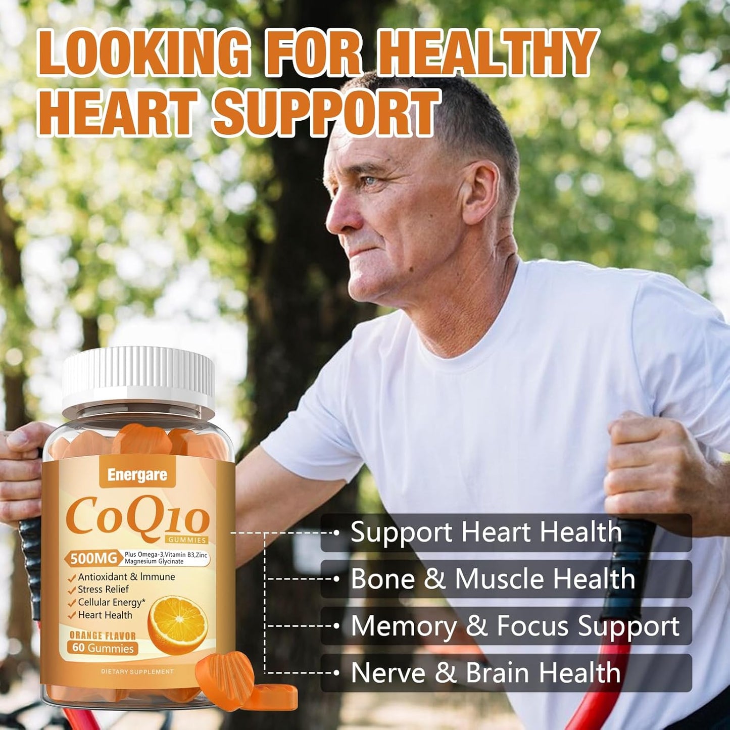 2 Packs CoQ10 500MG Gummies - 3X Better Absorption Coenzyme Q10 Supplements - Plus Omega-3, Magnesium, Vitamin B3 & Zinc for Heart Health, Cellular Energy & Antioxidant, 120 Cts