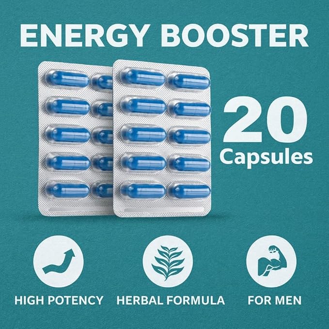 Men’s Vitality & Wellness Support – Herbal Blend for Energy, Stamina & Endurance – Natural Supplement for Daily Performance – Made in USA – 20 Pack Capsules