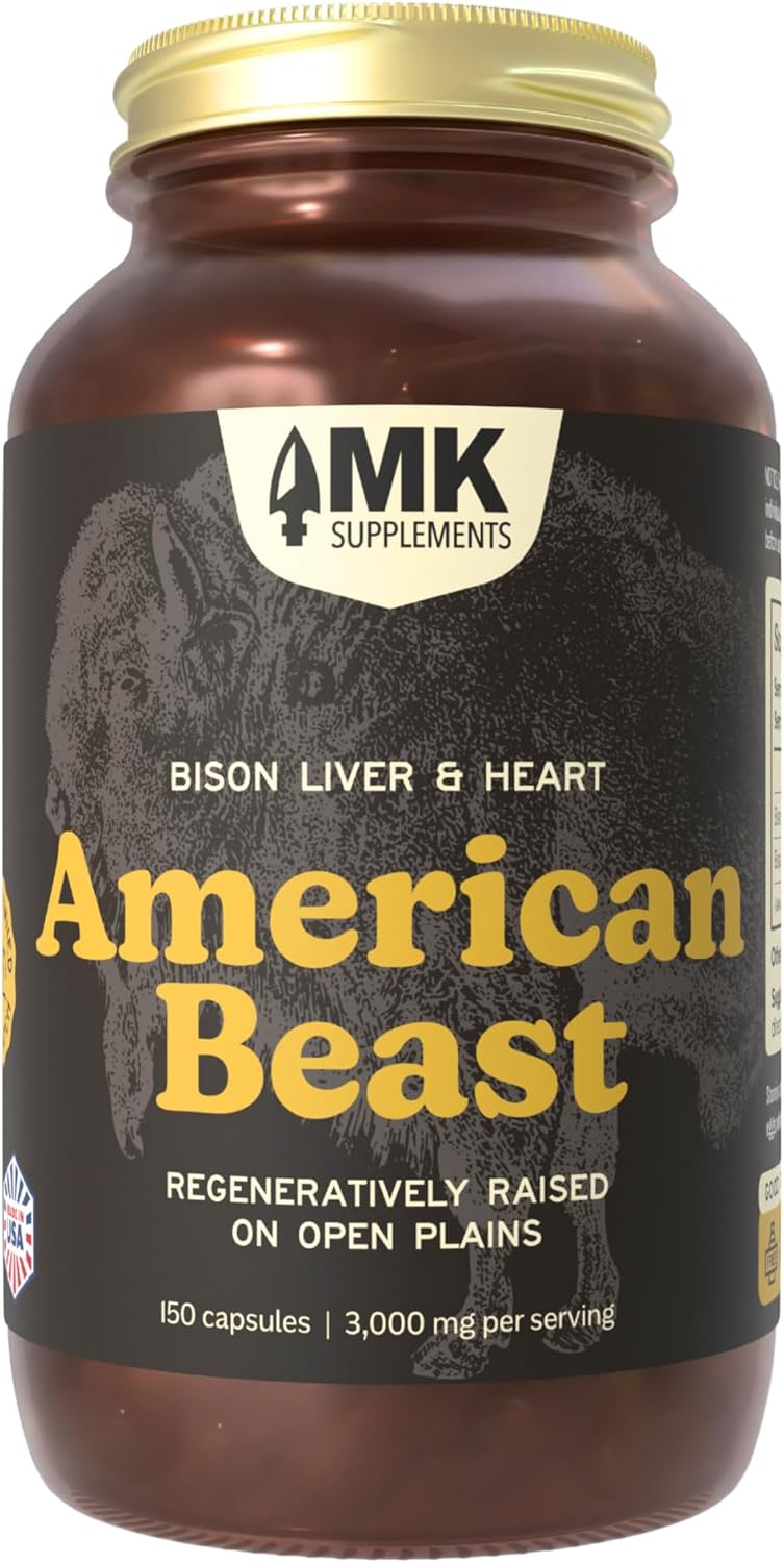 MK Supplements American Beast – Strength, Endurance & Recovery Support – 150 Capsules (30 Servings) – Freeze-Dried American Bison, 100% Grass-Fed, Bison Liver and Bison Heart, Whole-Food Formula