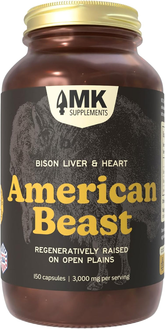 MK Supplements American Beast – Strength, Endurance & Recovery Support – 150 Capsules (30 Servings) – Freeze-Dried American Bison, 100% Grass-Fed, Bison Liver and Bison Heart, Whole-Food Formula