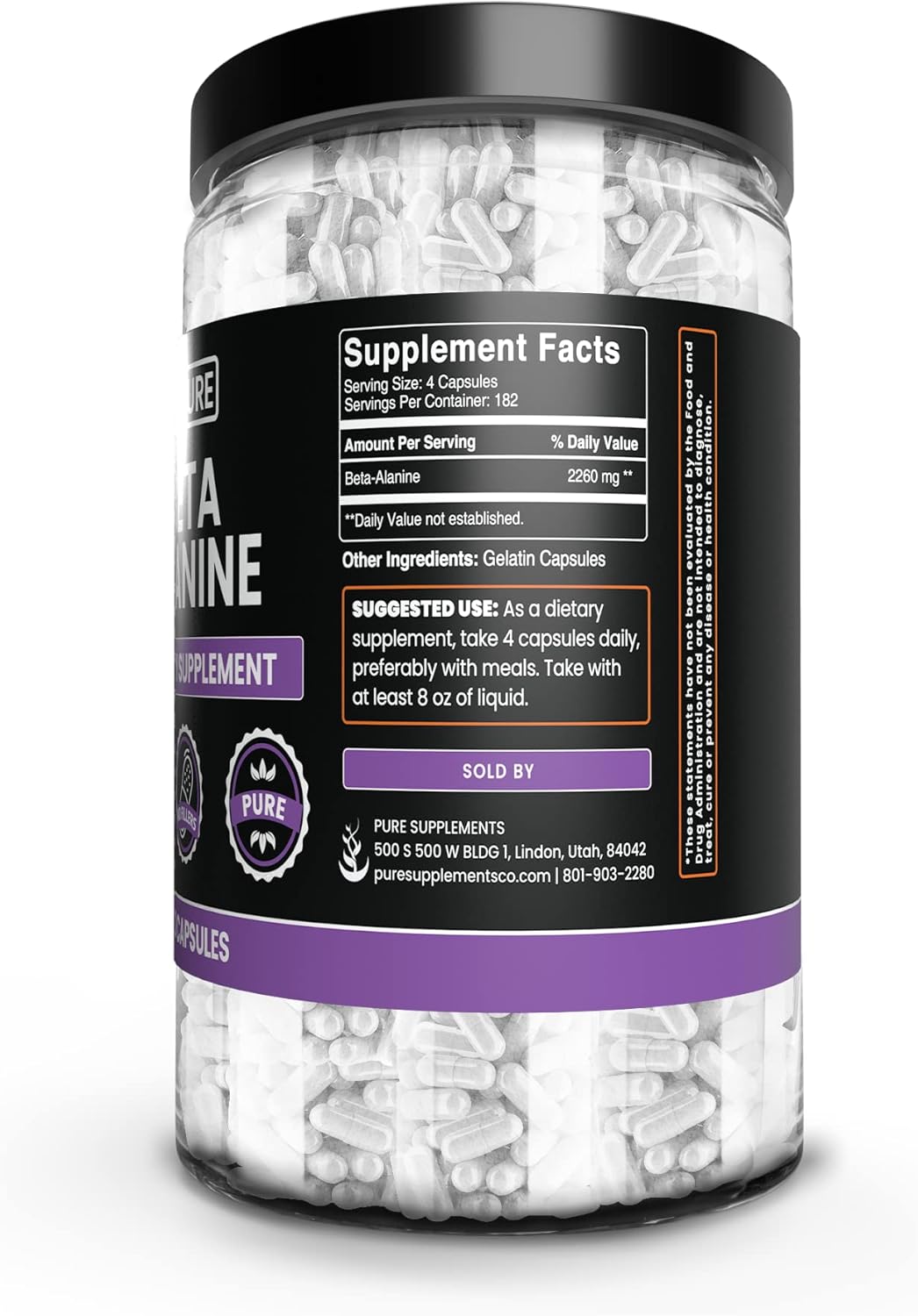 Pure Original Ingredients Beta Alanine, (730 Capsules) Always Pure, No Additives Or Fillers, Lab Verified