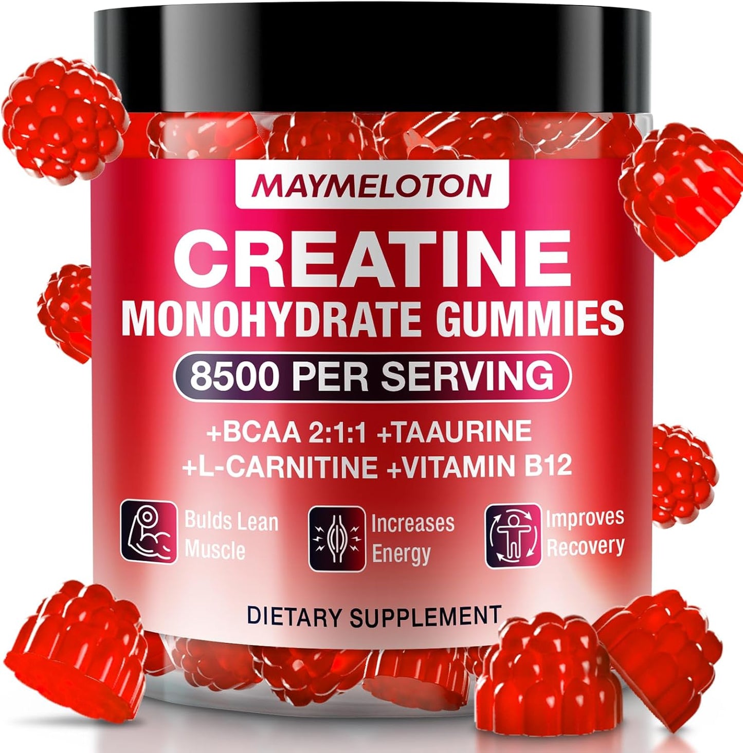 Creatine Monohydrate Gummies for Men & Women, Raspberry Flavor Creatine Gummies
