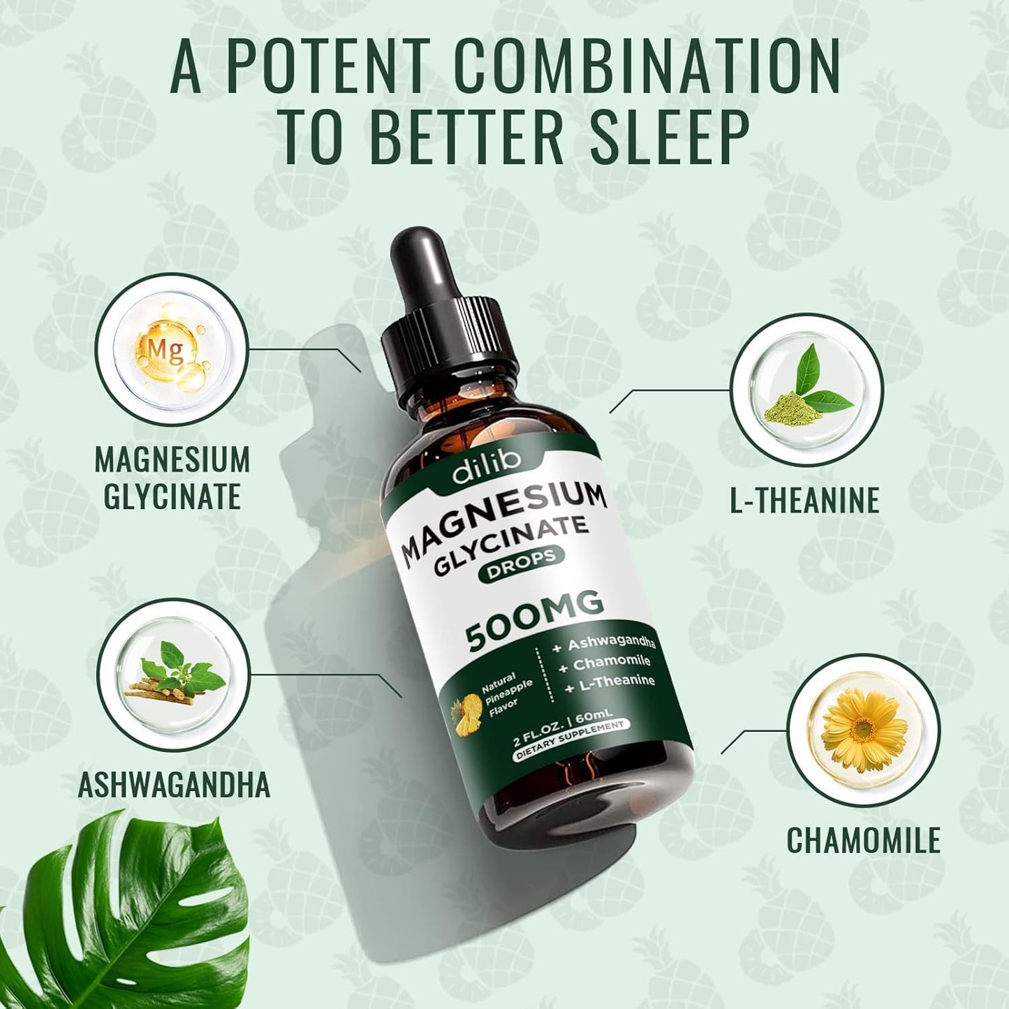 (2 Pack) Magnesium Glycinate Supplement, Magnesium Liquid Drops with Magnesium Glycinate 500mg Ashwagandha, L - Theanine, Chamomile -Supports Optimal Calm Sleep Vegan