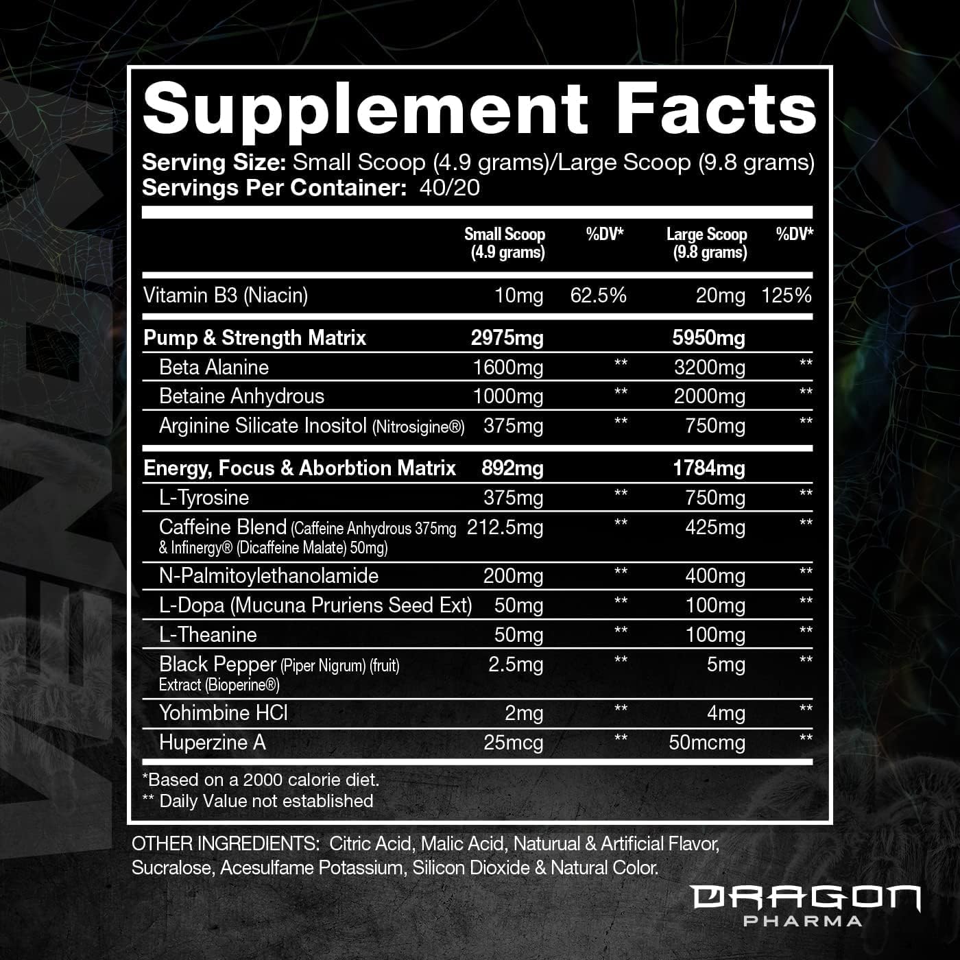 DRAGON PHARMA Venom Extreme Potency Pre-Workout, Laser Sharp Focus + Energy, Intense Performance, Proven Ingredients for Enhanced Vasodilation & Endurance (40 Servings, Passion Fruit)