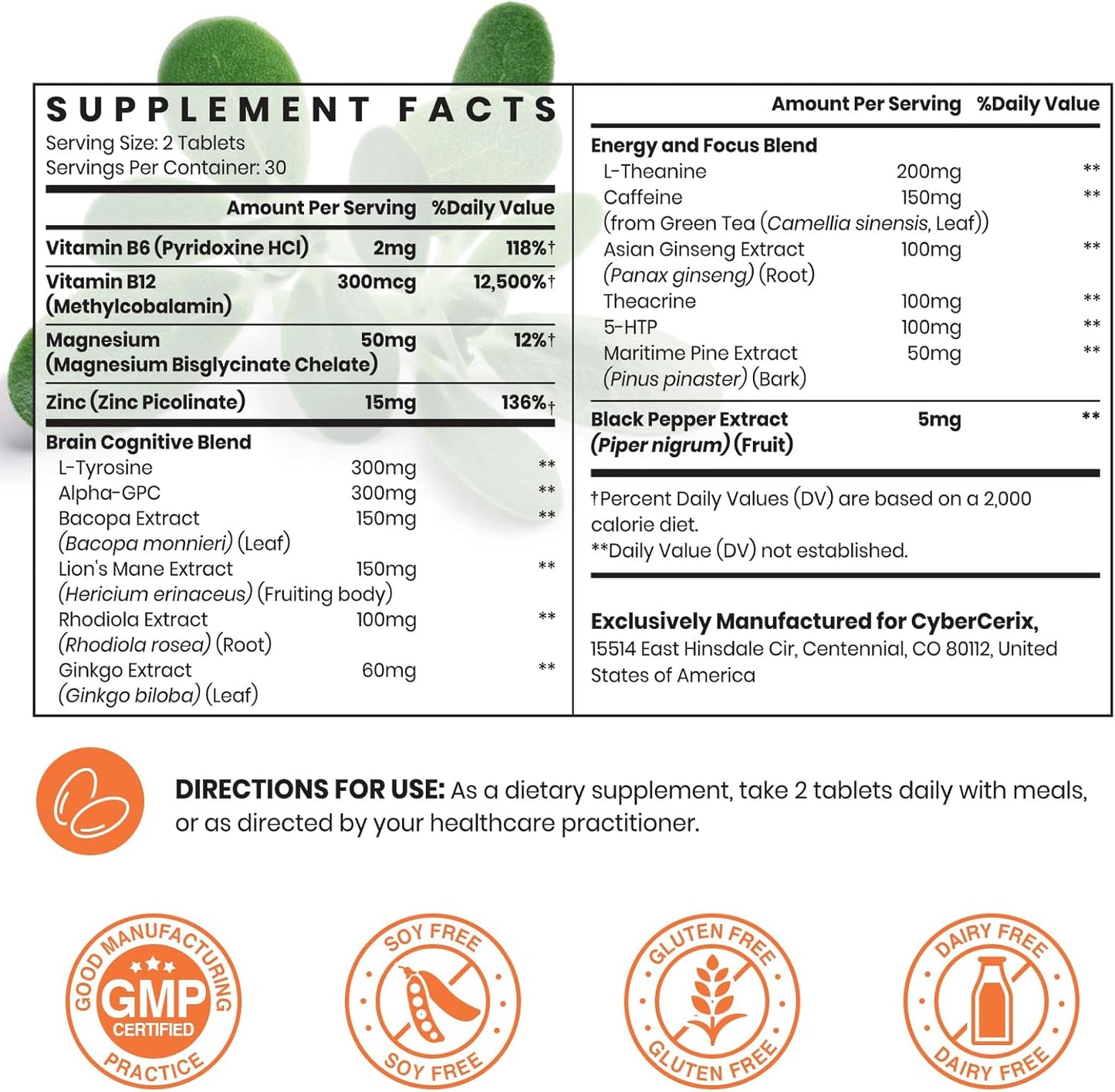 17-in-1 Brain Supplement for Memory and Focus - Nootropic Brain Supplement for Concentration, Clarity, Energy & Focus - Natural Caffeine Blend with Vitamins, Amino Acids & Herbal Extracts - 60 Tablets