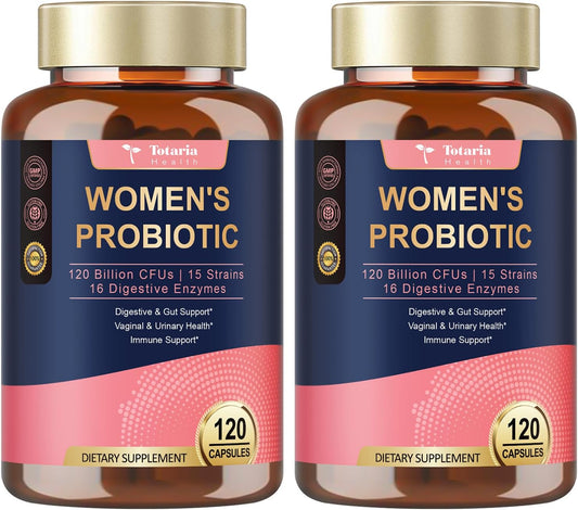 (2 Packs) Probiotics for Women, 120 Billion Women Probiotic, Digestive Enzymes & Prebiotics, with Akkermansia, Cranberry, D-Mannose, for Gut, Urinary, Immune, PH Balance, 240 Vegan Capules