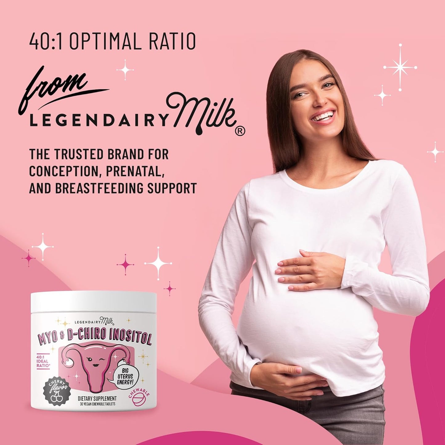 Legendairy Milk Pure Inositol Chewable Tablets - Myo-Inositol & D-Chiro Supplement for Hormonal Balance & Fertility Support - Ideal 40:1 Ratio - 30 Day Supply