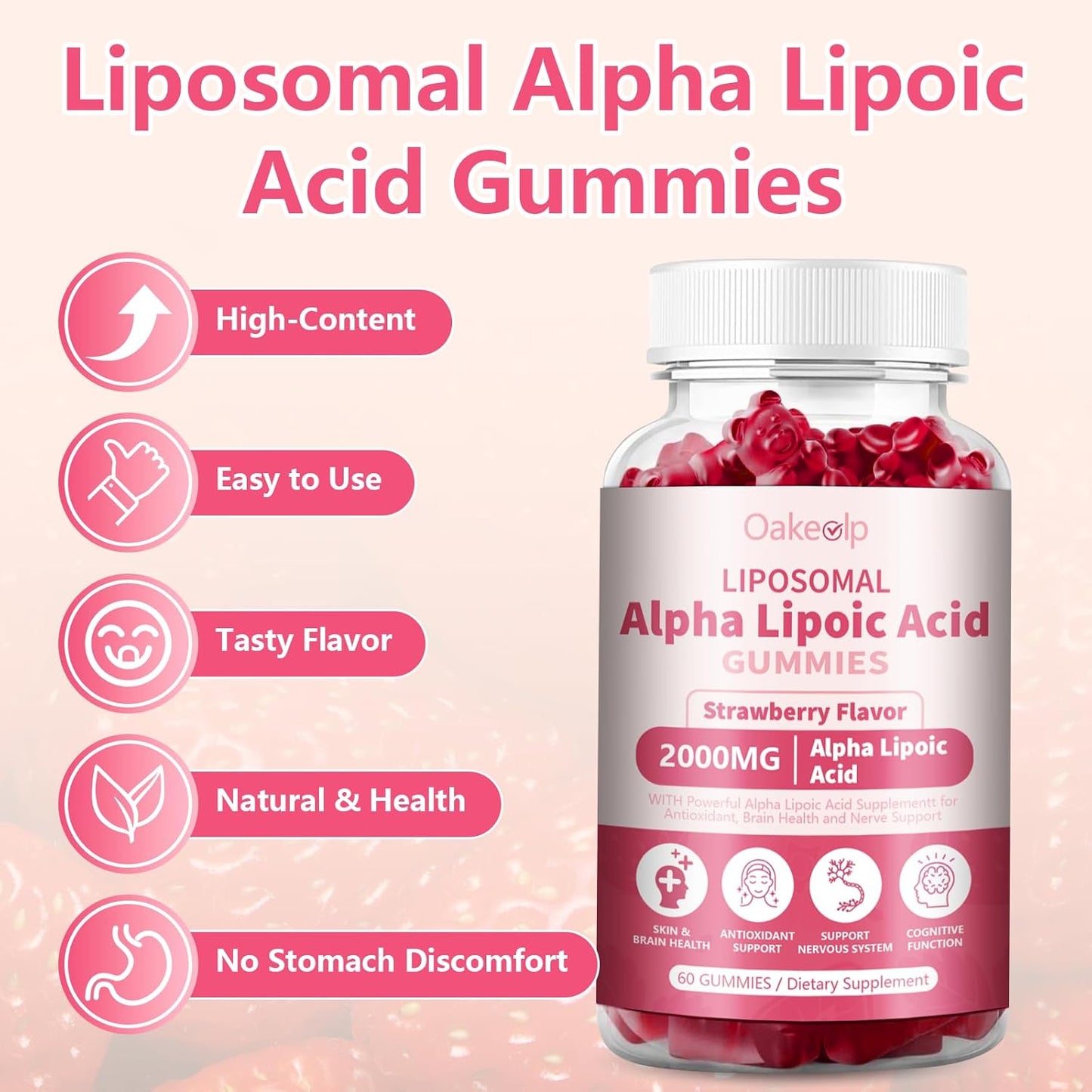2 Pack Liposomal Alpha Lipoic Acid Gummies 2000mg Gummies,High Potency ALA Complex Biotin & Benfotiamine for Antioxidant, Brain Health and Nerve* Support,Liposomal Enhance 98% Absorption