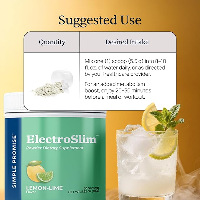 Simple Promise ElectroSlim - Sugar-Free Electrolyte Powder Hydration Support with Essential Electrolytes - No Sugar Formula for Daily Energy Balance - Lemon Lime Flavor