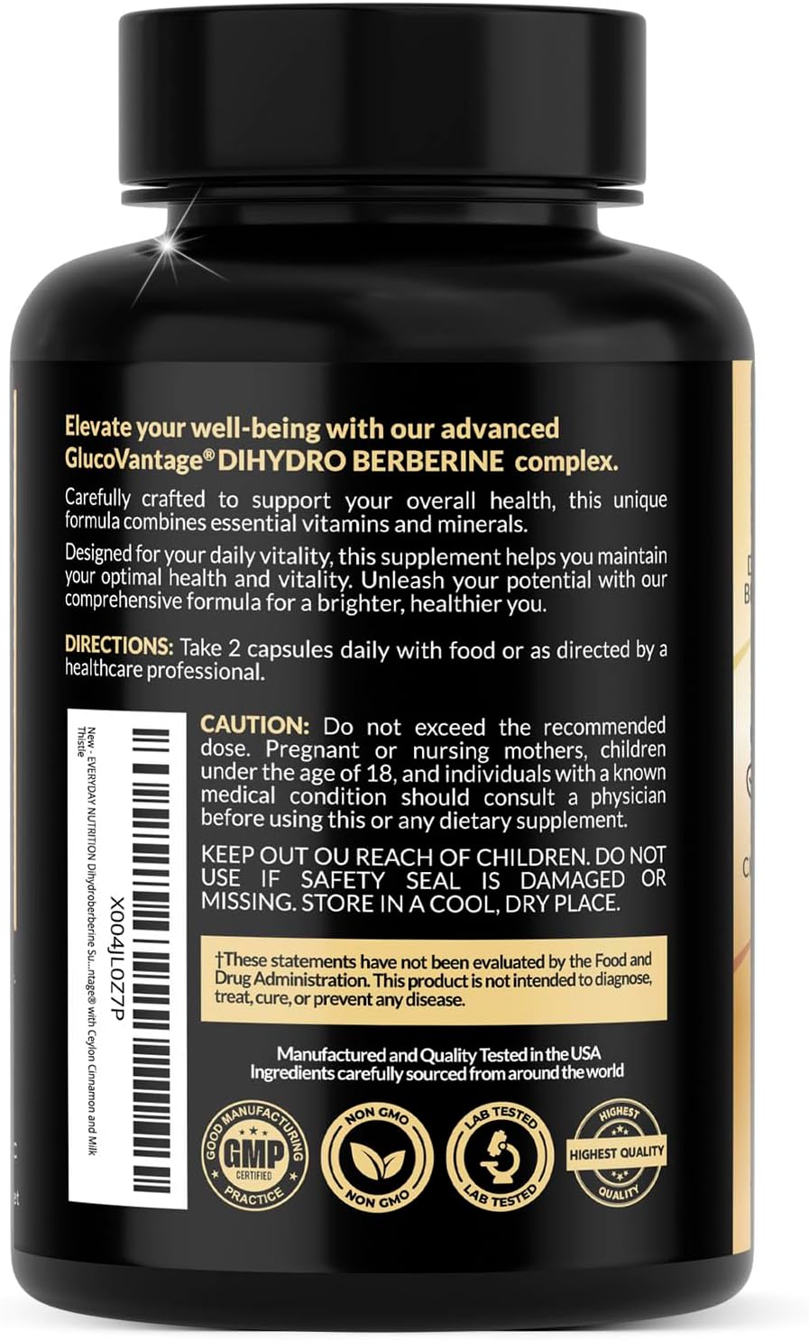 3 in1 Super Dihydroberberine Berberine Supplement GlucoVantage® 200mg Now 5X More Effective Than Regular Berberine HCL Powder | Cinnamon & Milk Thistle | More Bioavailable Metabolite 60 Capsules