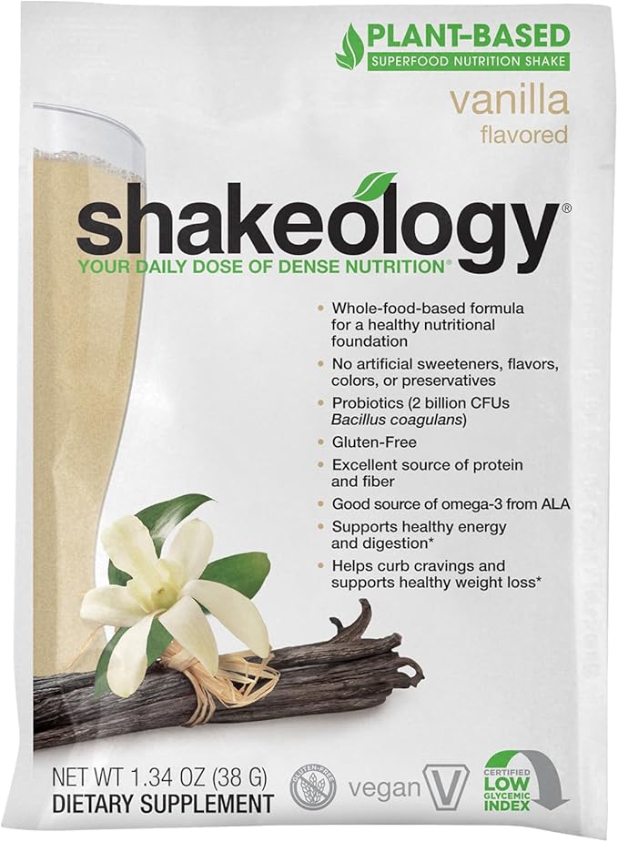 BODi Shakeology Plant-Based Vegan Protein Powder – Gluten-Free Superfood Shake with Vitamins & Minerals – Helps Support Healthy Weight Loss & Gut Health, Vanilla, 14 Individual Packets