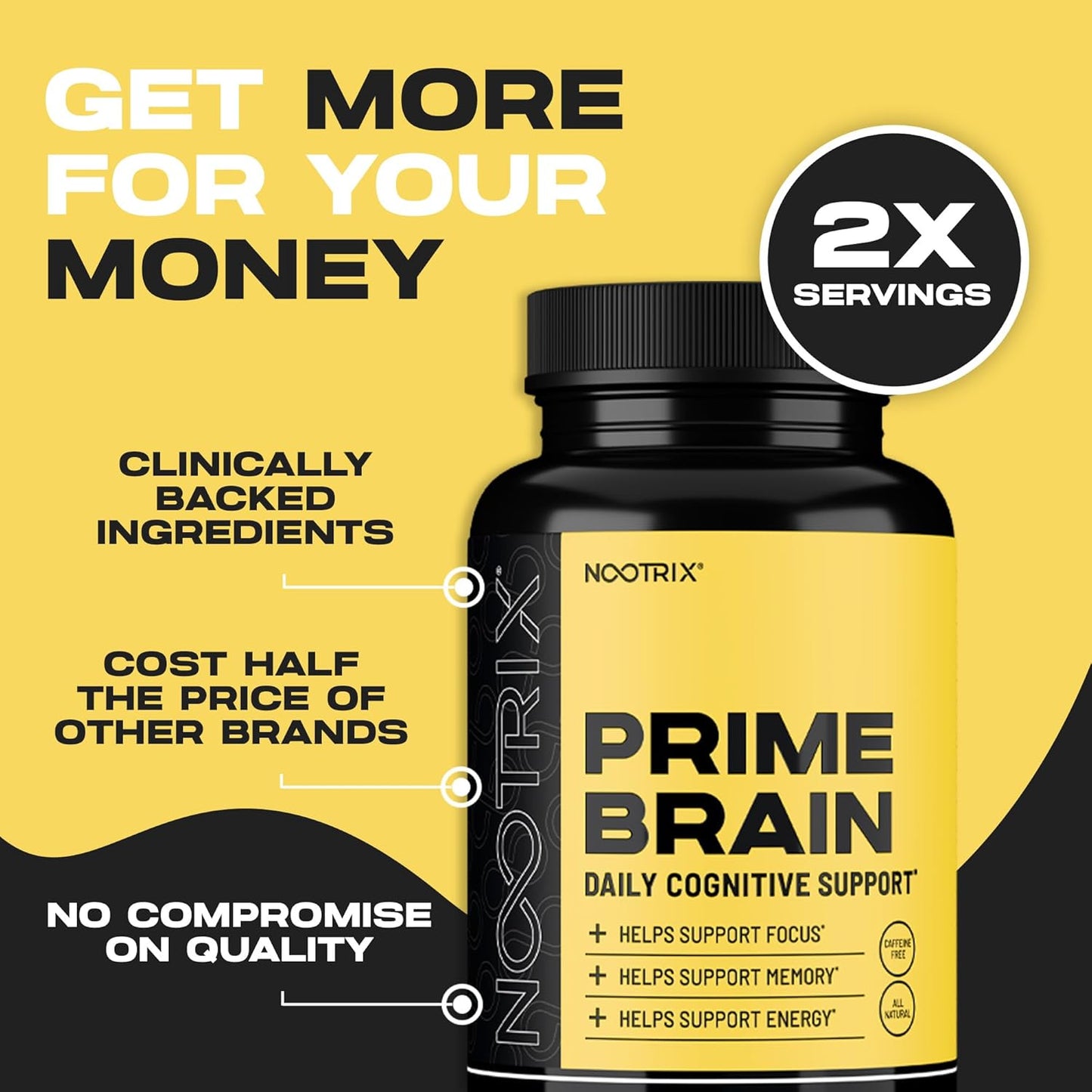 Prime Brain Nootropic Supplement | Supports Memory, Mental Focus, Cognitive Health & Energy | Promotes Healthy Mood & Brain Function | Ginkgo Biloba, Lion's Mane & L Theanine | 90 Capsules