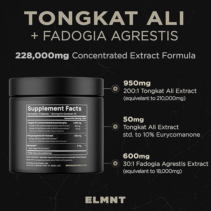 228,000mg 200x Strength Tongkat Ali for Men w. 30x Fadogia Agrestis Extract - 10% Eurycomanone Highest Potency Longjack Fadogia Agrestis Tongkat Ali Supplement - Muscle Growth Support Pills for Men