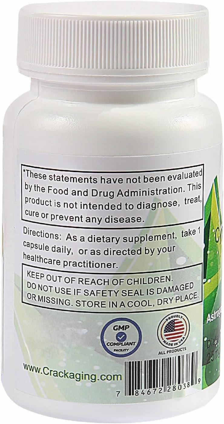 Crackaging Super-Absorption Cycloastragenol 98% 25mg 30caps Anti Aging DNA Cell Telomerase Strength Faction Longevity Classic Supplement