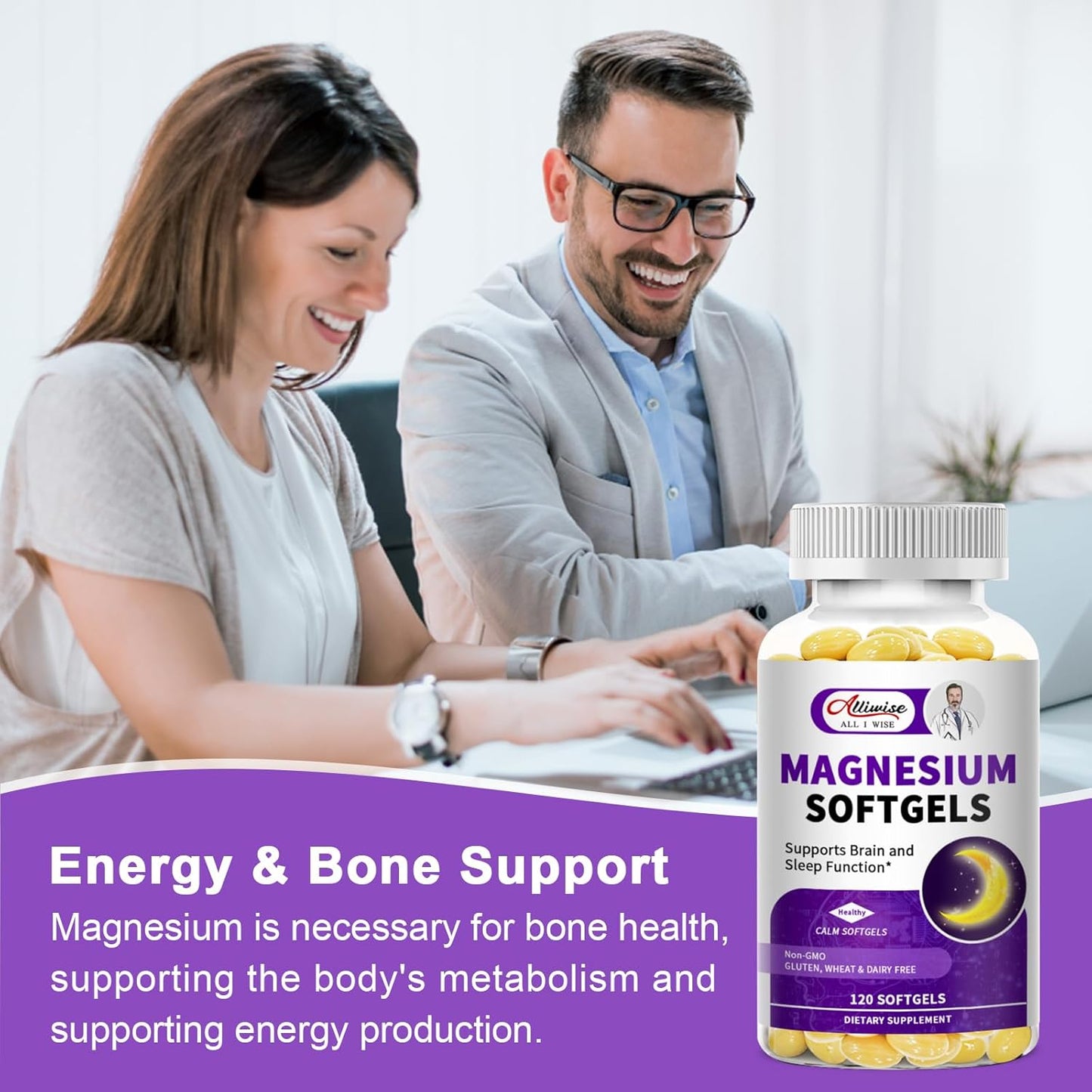 2 Pack High Absorption Magnesium Glycinate 400mg Softgels Supplement, Magnesium with Calcium - Highly Bioavailable - with Vitamin D3 & K2, for Sleep, Mood, Brain Support