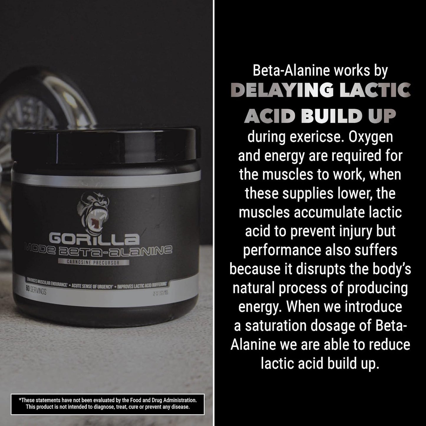 Gorilla Mind Beta-Alanine Carnosine Precursor,Enhanced Muscular Endurance, 3.2 Grams per Servings