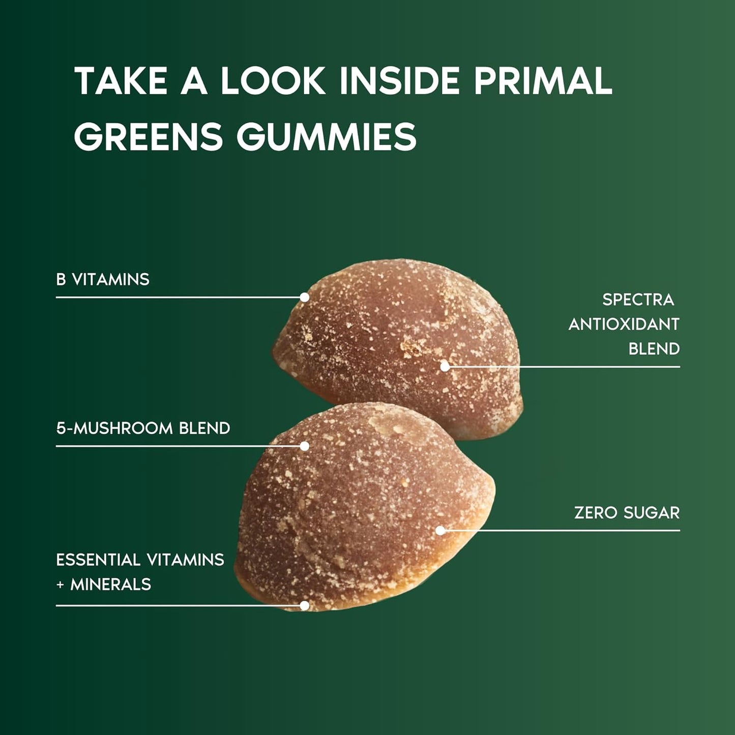 Primal Harvest Super Greens Gummies, Superfood Blend with Adaptogenic Mushrooms Vitamins & Nutrient-Rich Minerals & Antioxidants for Energy & Immune Support (1 Pack (60 Count), Berry)