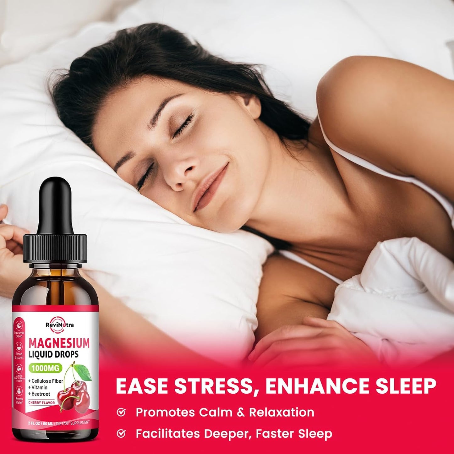 2 Pack Magnesium Glycinate Liquid Drops, 1000mg of Magnesium Glycinate, Taurate & Citrate Liquid Drops for Bone, Sleep, Calm, Muscle, Energy & Relaxation, High Absorption, Sugar-Free Cherry Flavor