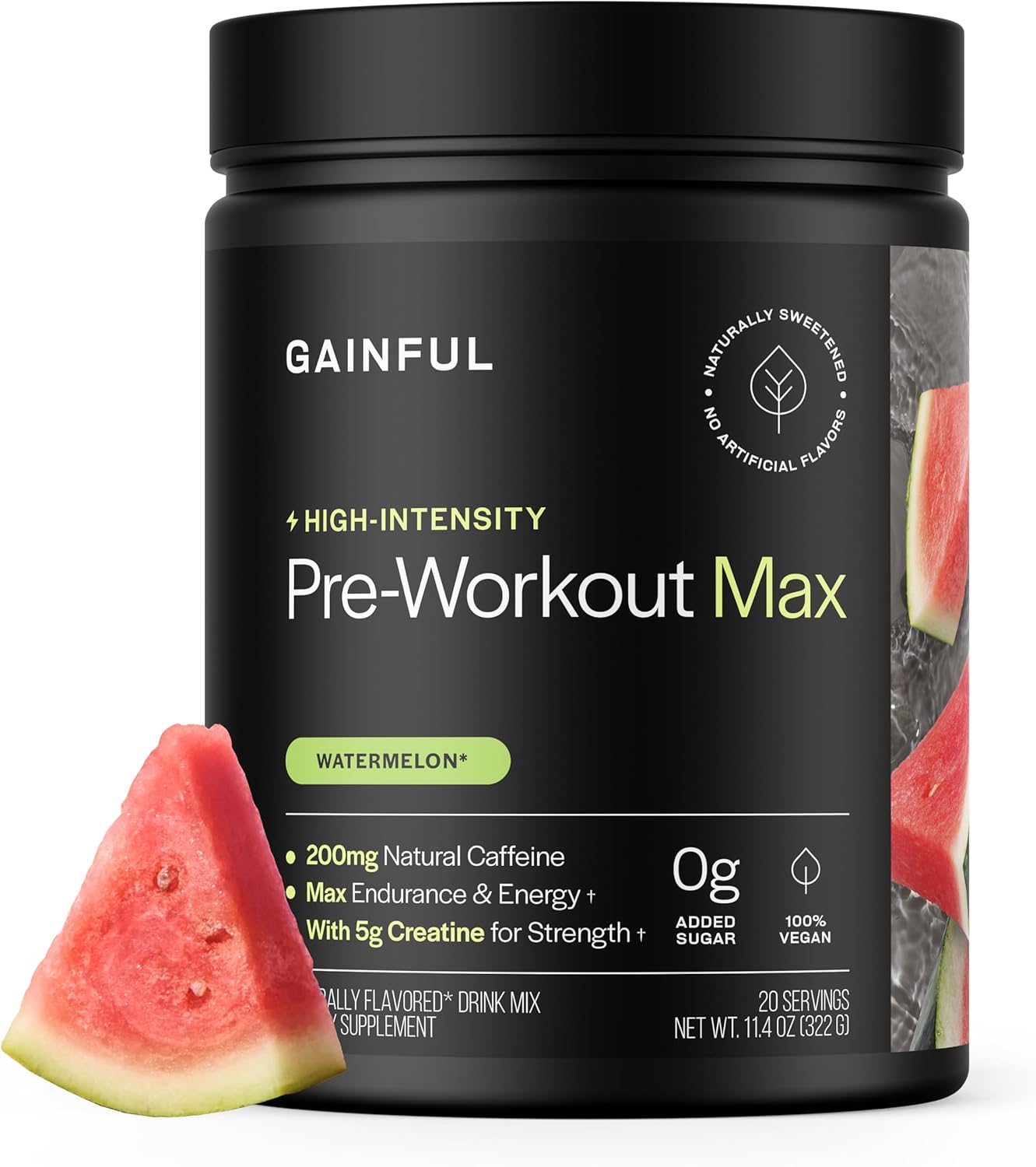 Gainful High Intensity Pre Workout Powder with 200mg Caffeine, 5g Creatine, Watermelon Flavor, Supports Energy, Strength, Endurance, & Recovery with BCAAs, Beta Alanine, L-Citrulline, 20 Servings