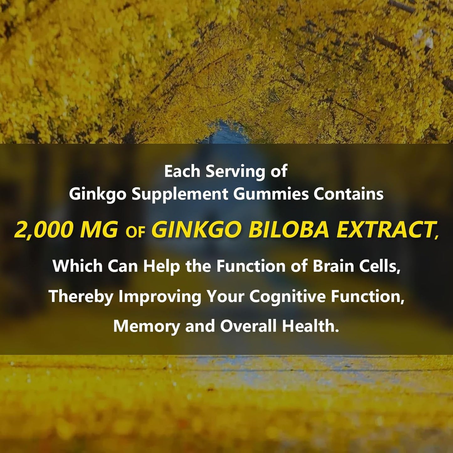 1 Pack 2000mg Ginkgo Biloba Gummies - Ginkgo Biloba Supplements for Brain Health Support, Improve Mood and Focus, Energy, Adult, Strawberry Flavor, 60 Count