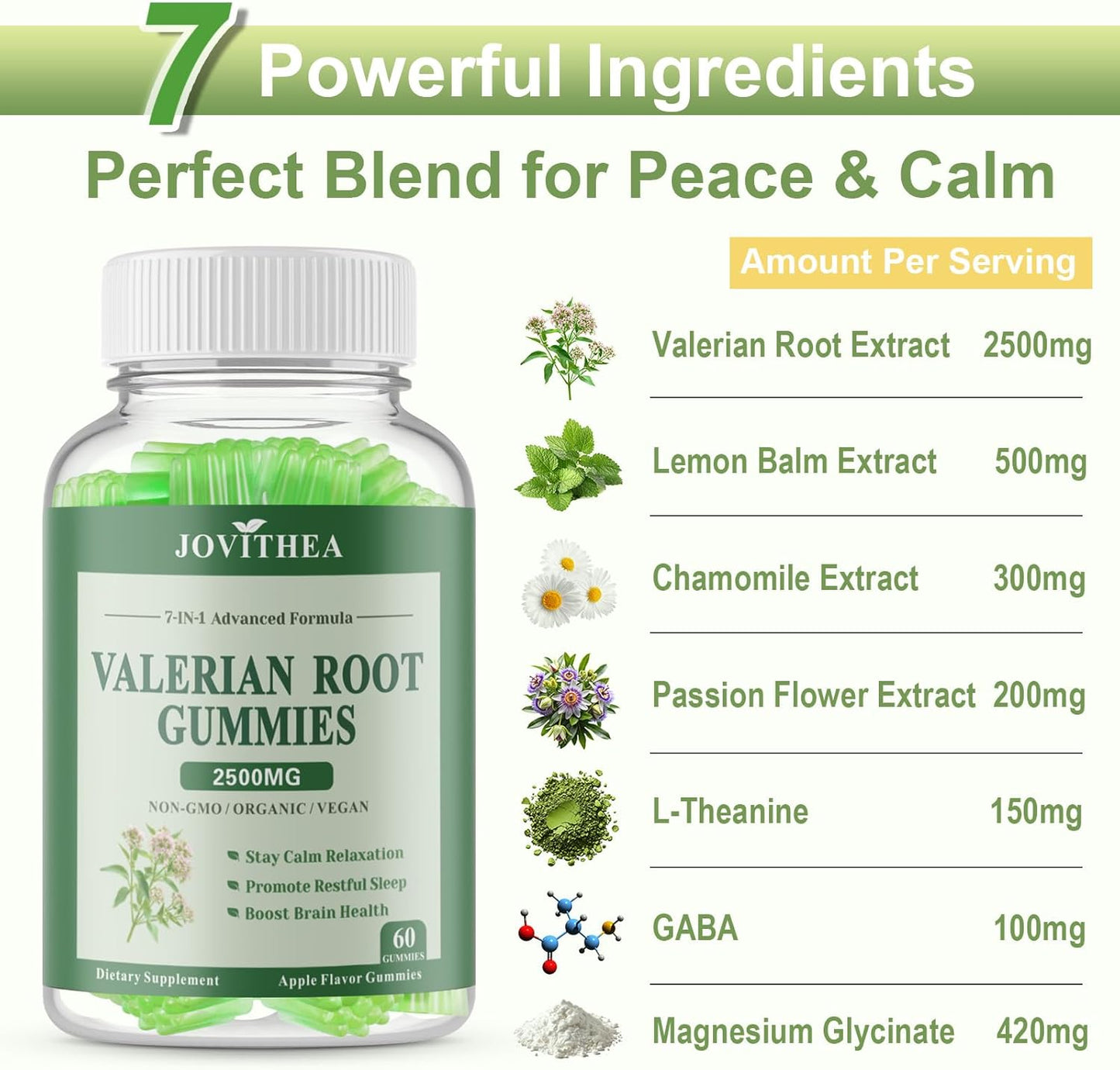 2 Pack Organic Valerian Root Gummies, Herbal Supplements for Calm & Relaxation, Natural Sleep Support for Adults & Kids, Melatonin Free, Vegan, Non-GMO, Gluten Free, Apple Flavor, 120 Count