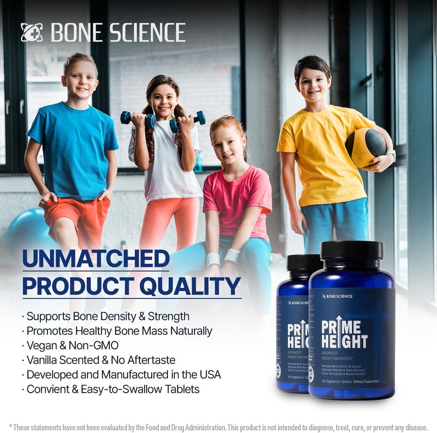 Prime Height Bone & Joint Health – Daily Nutritional Support for Kids, Teens & Adults – 120 Tablets